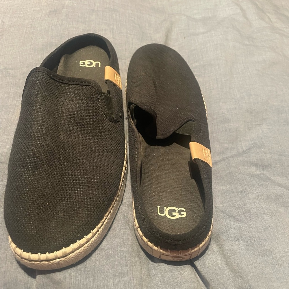 UGG  Women’s Black Canvas Loafers only worn twice for less than an hour.